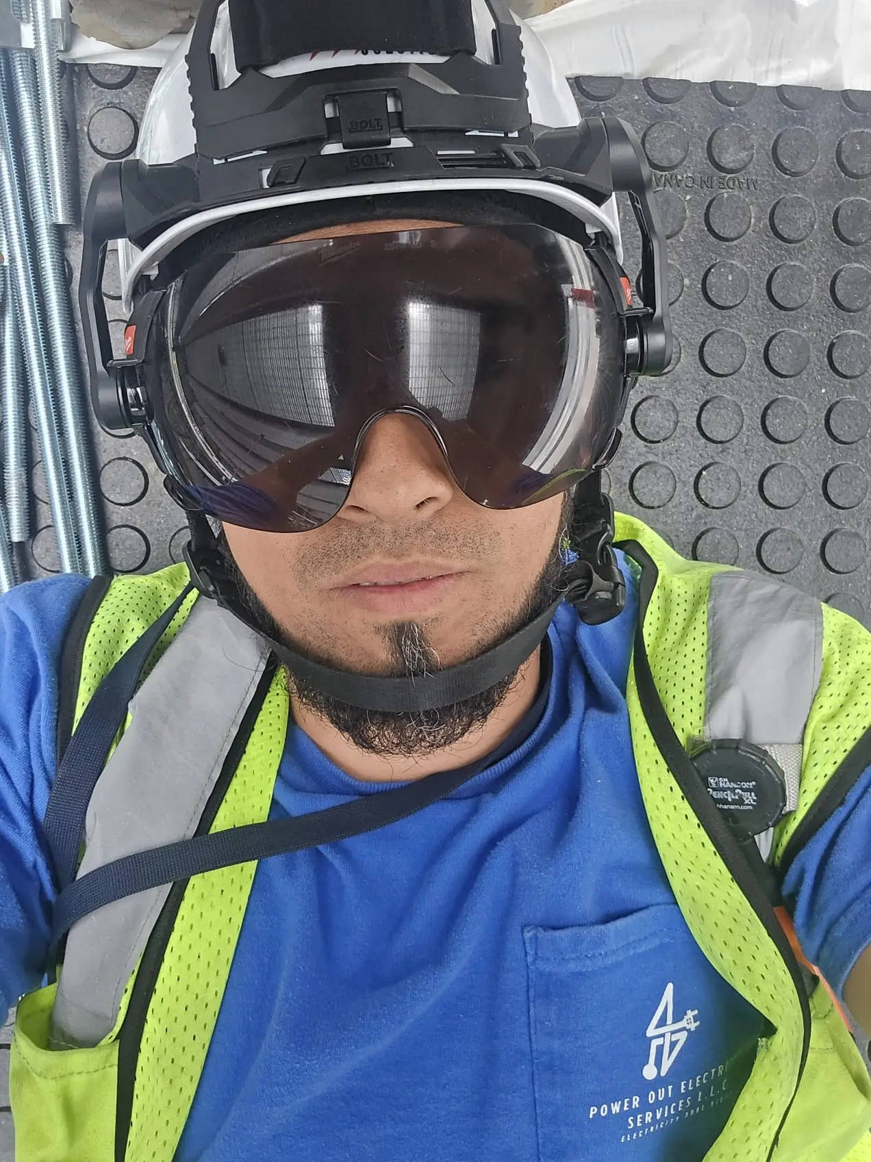 Electrician wearing safety gear